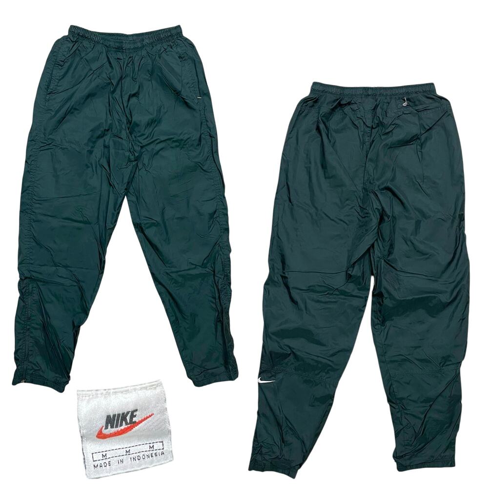 VINTAGE 90s Y2K Nike White Tag Green Nylon Wind Pants Adult Men's Size M Joggers